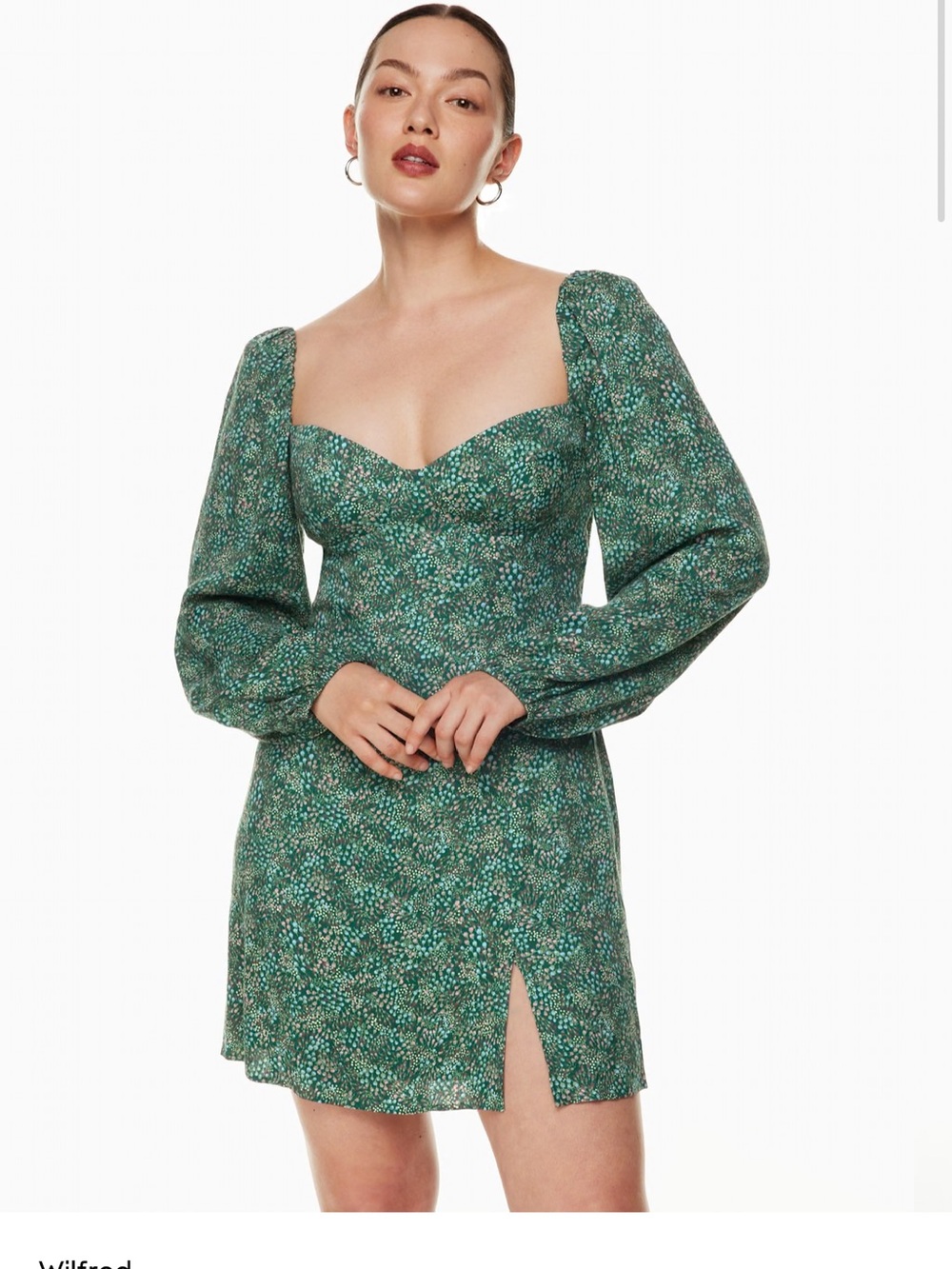 Wilfred Novella Green Floral Long Sleeve Mini Dress from Aritzia, Size 6.